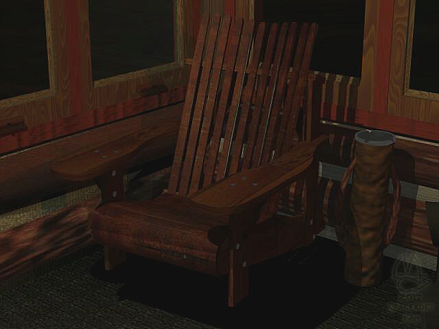 Adirondac chair model from the Cabin.  Best spot to watch the river flow by.