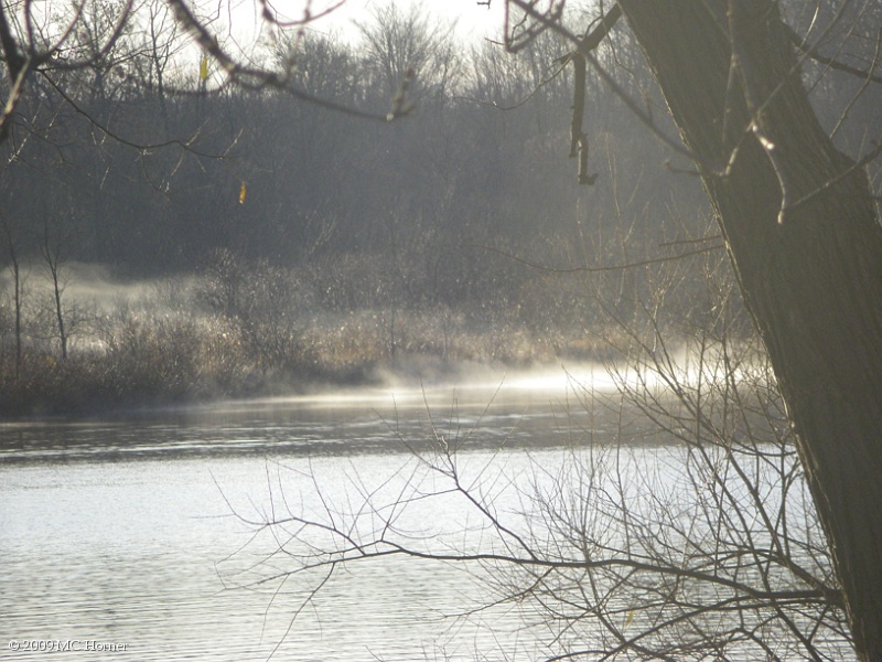 Frost and fog on Commerce Lake.