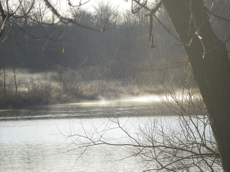 Frost and fog on Commerce Lake.