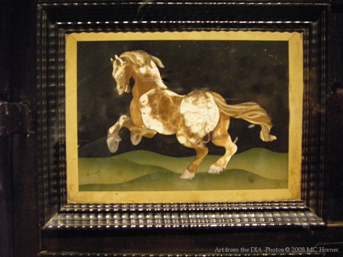 Painted cabinet detail, horse.