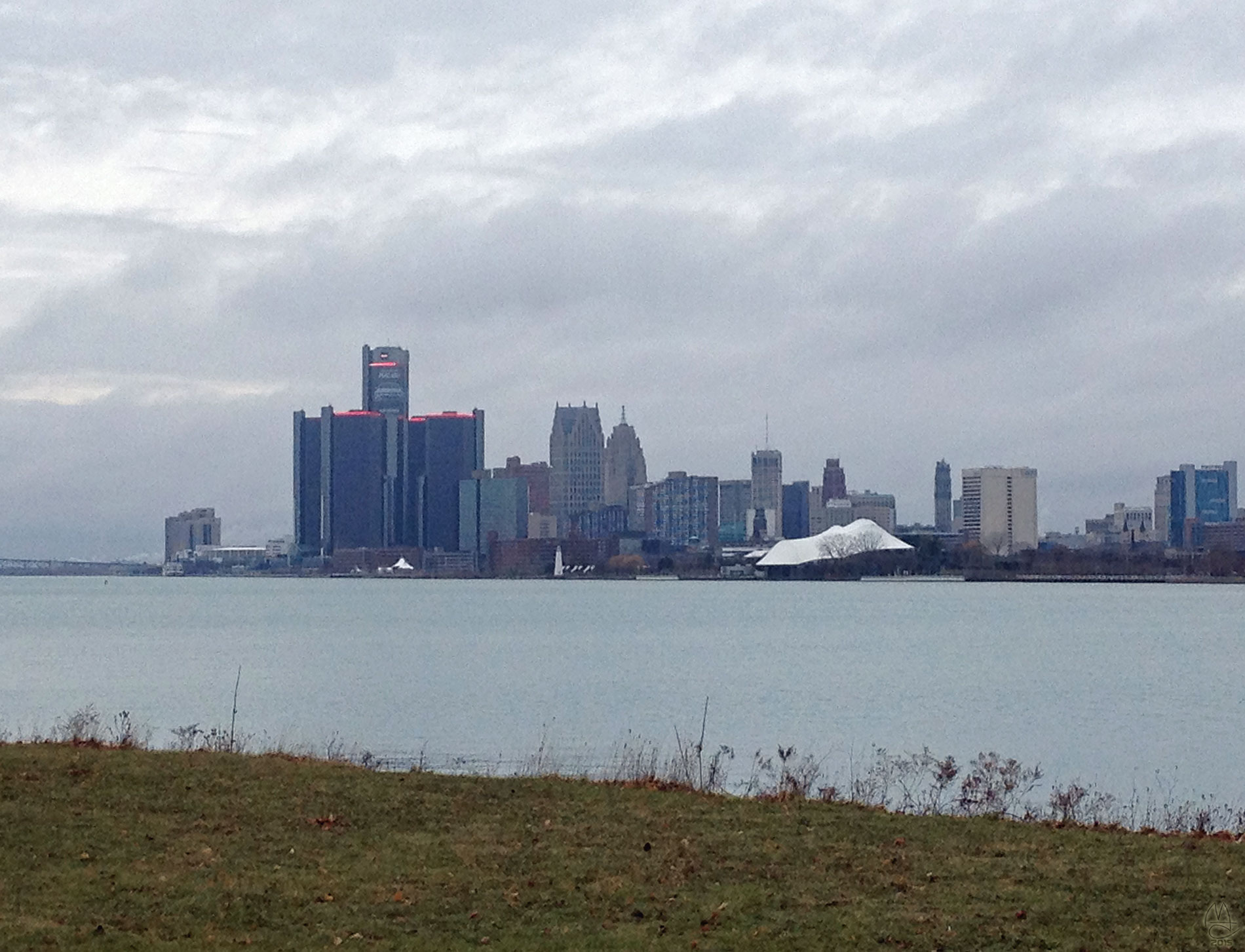 View of the General Motors HQ (Renaissance Center) from Belle Isle