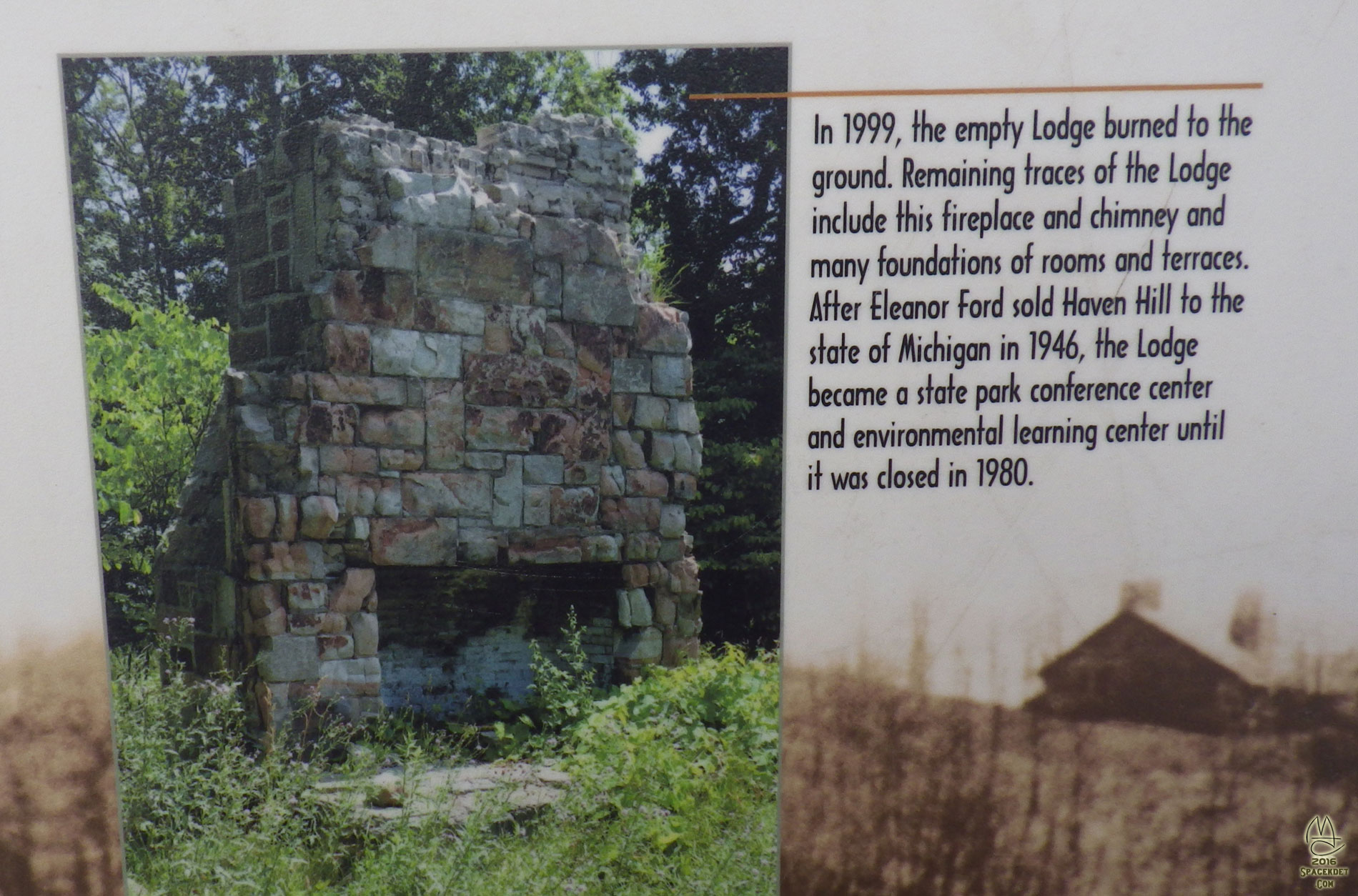 Explanatory marker. State neglect, vandalism and finally arson erased what was here.