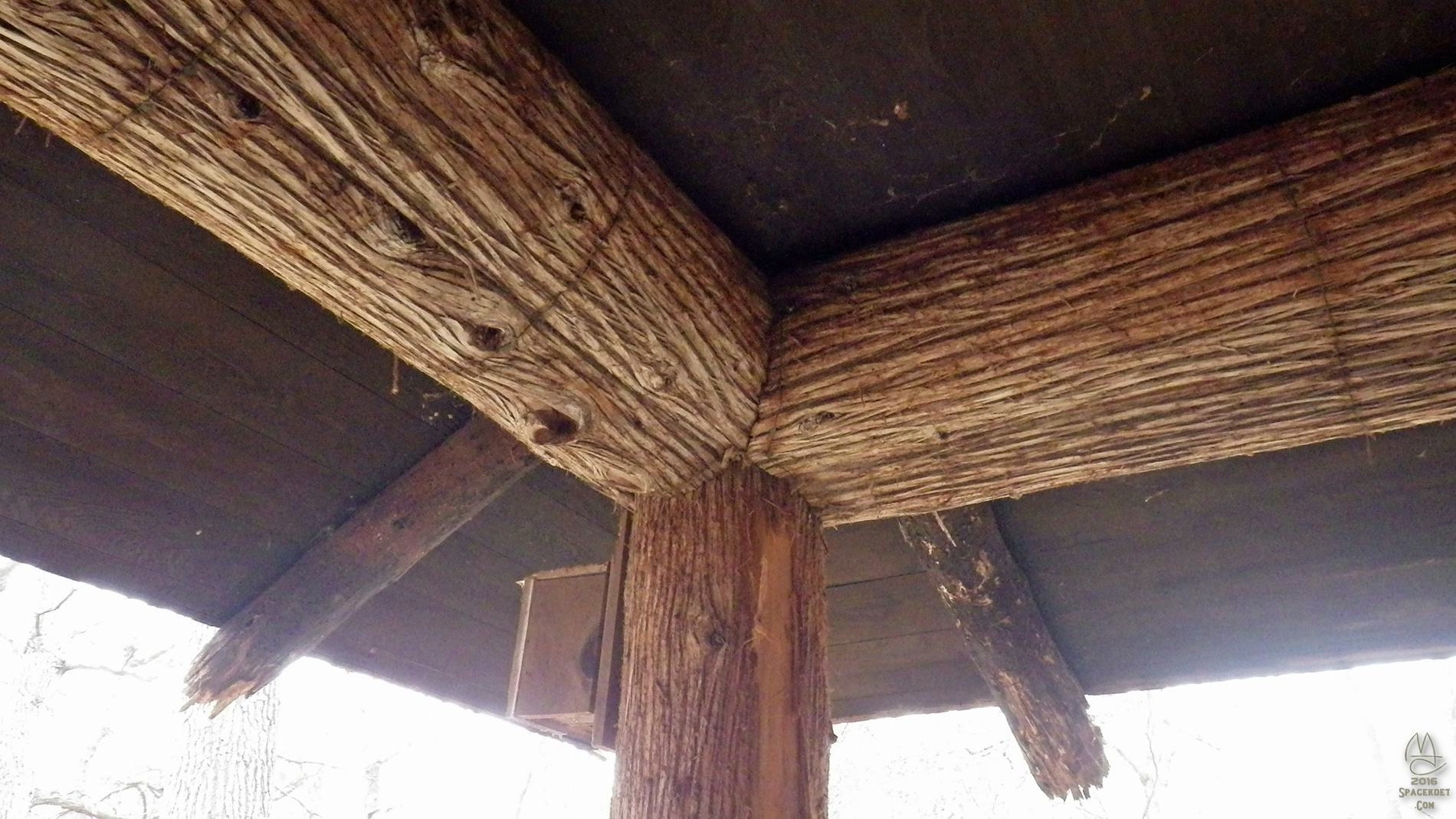 Beefy logs comprise the porch on the Carriage House. Still in excellent shape.