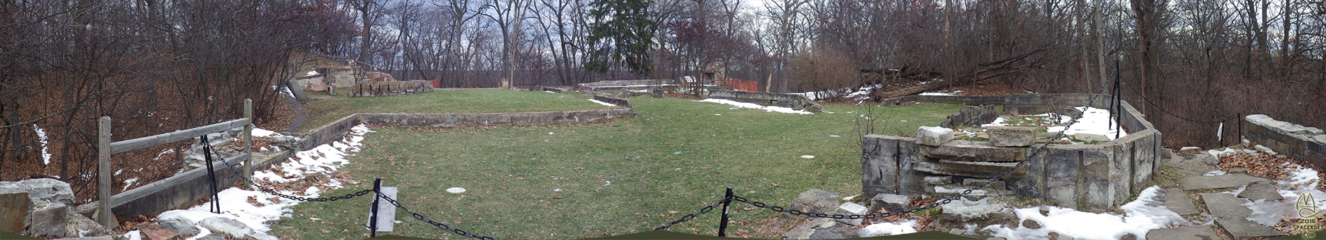 View from Master Bedroom patio east across foundation ruins.