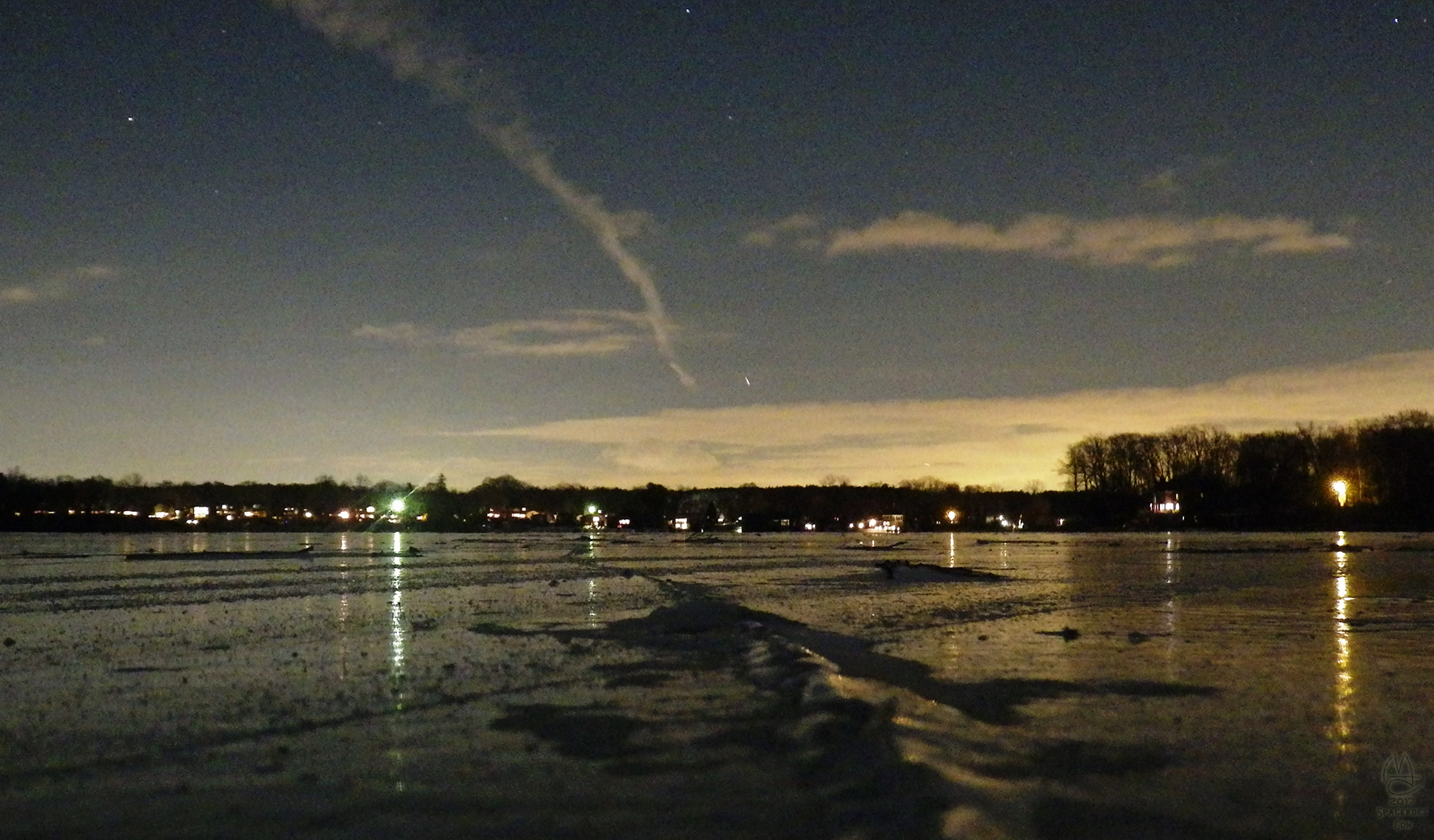 Commerce Lake ice at night. Looking north-east.