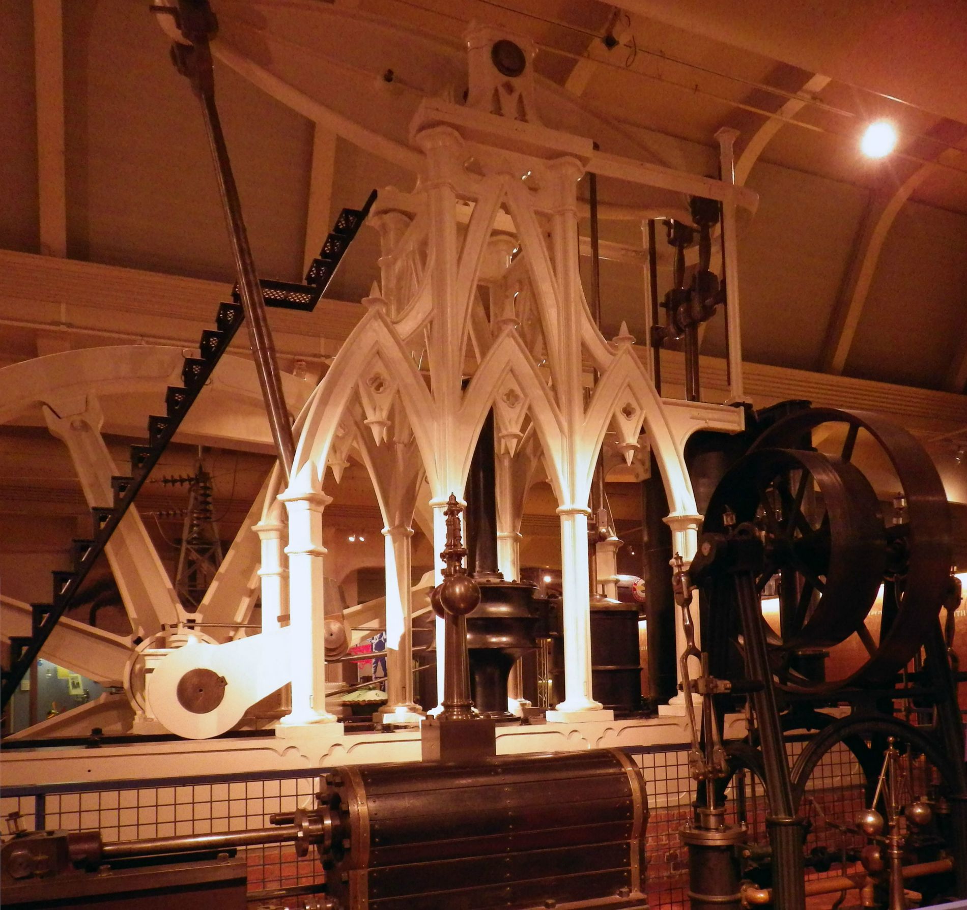 Marine Steam Engine. Nice Gothic arches.