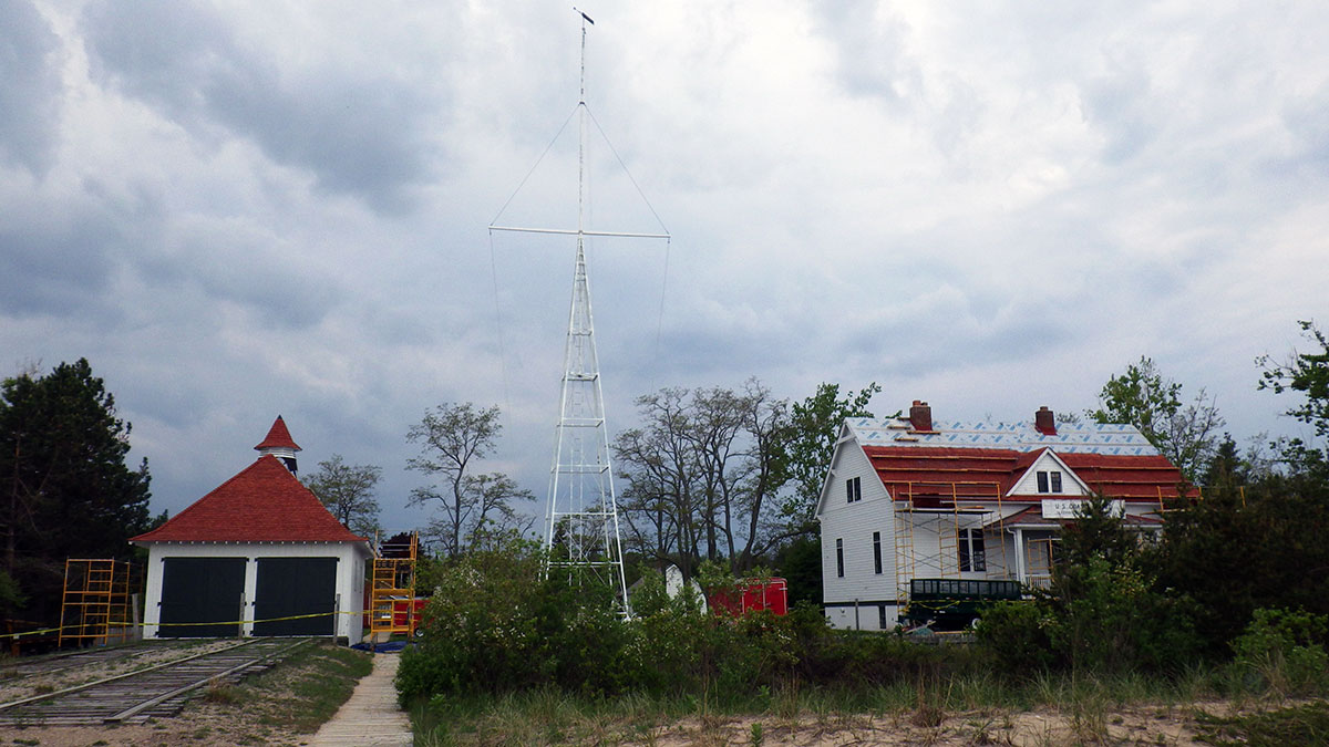 Glen Haven Coast Guard Station from the beach. Under renovation.