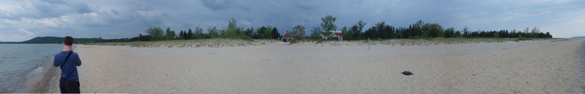 180 degree pano, looking south; Glen Haven Coast Guard Station. To see a full size  pano, click here.