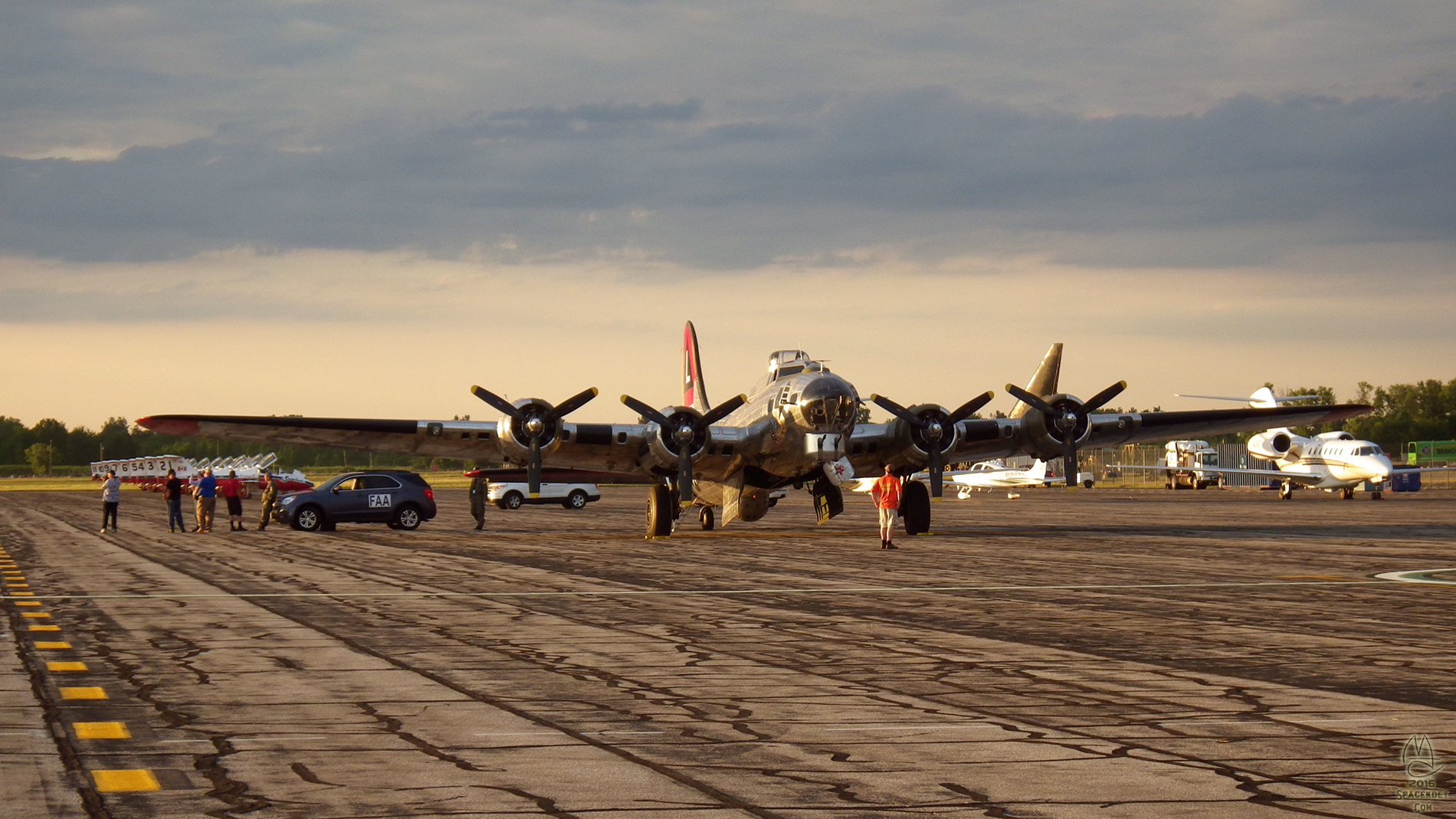 B-17 and Snowbirds lined up at sunset. Featuring dot gov shot spoilers. 