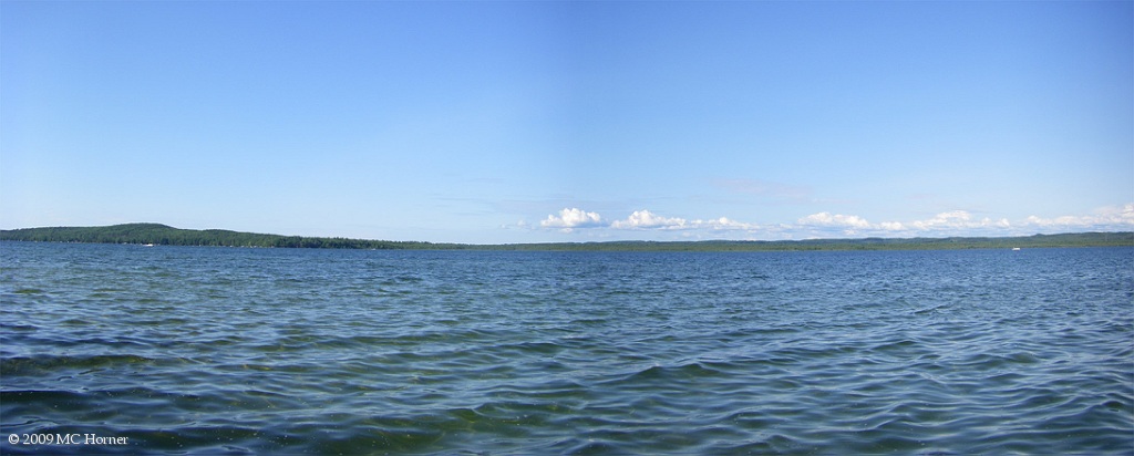 Lake Skegemog from the boat launch. Looks crowded, I see two boats.