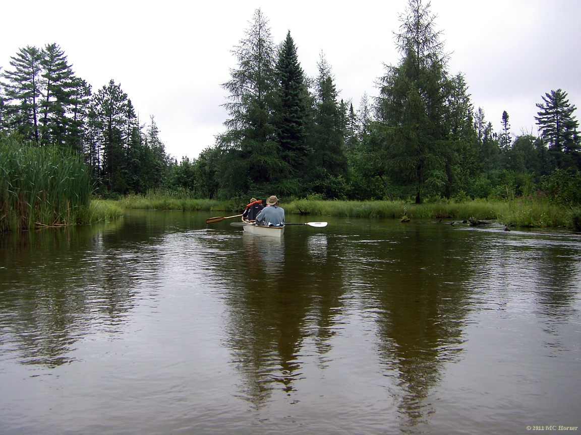 Paddle past the hemlock trees.