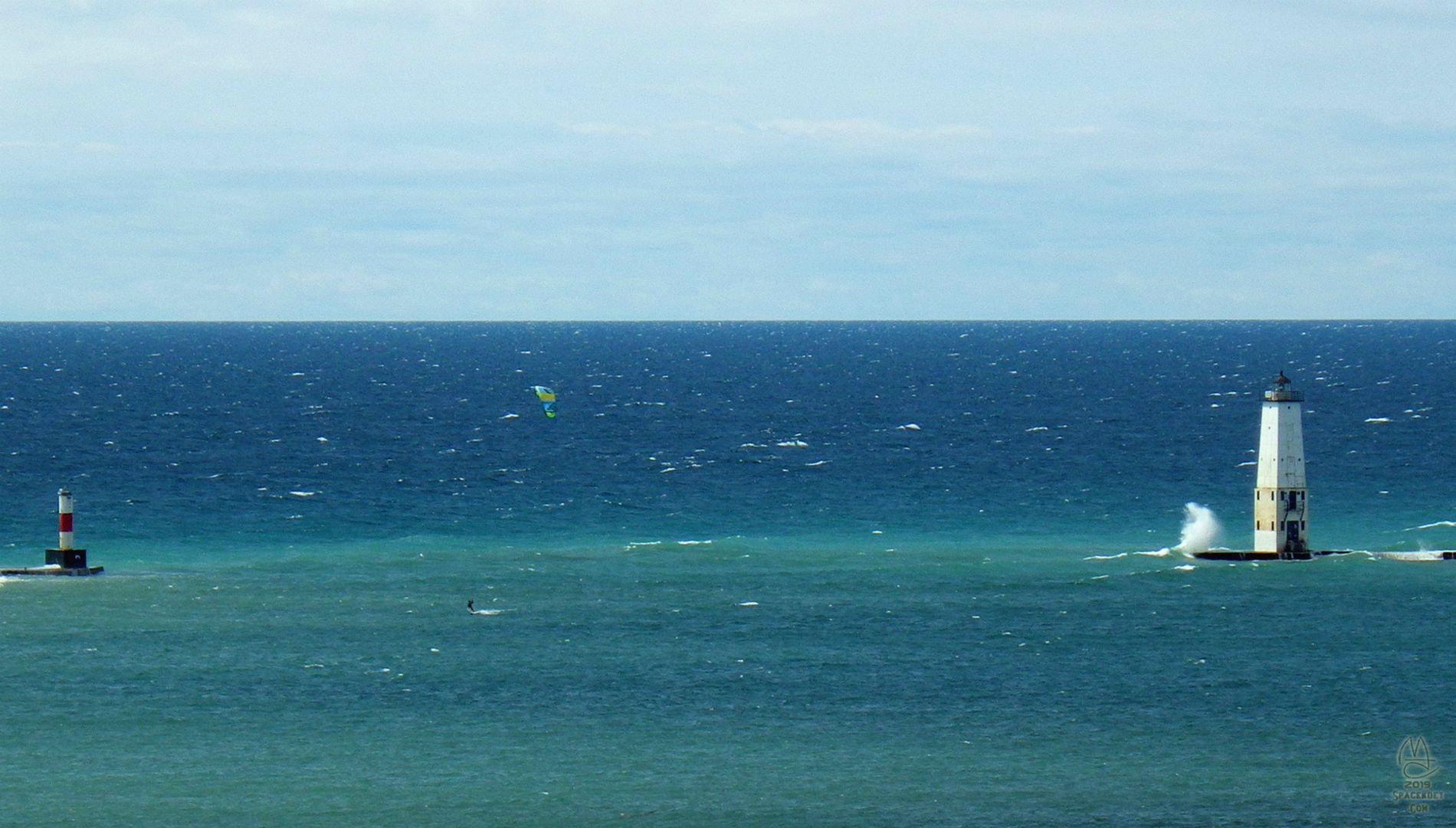 Frankfort Lighthouse with kite sailor