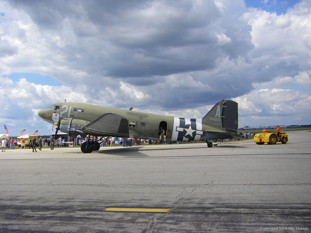 C-47 getting towed out for the paratrooper drop.