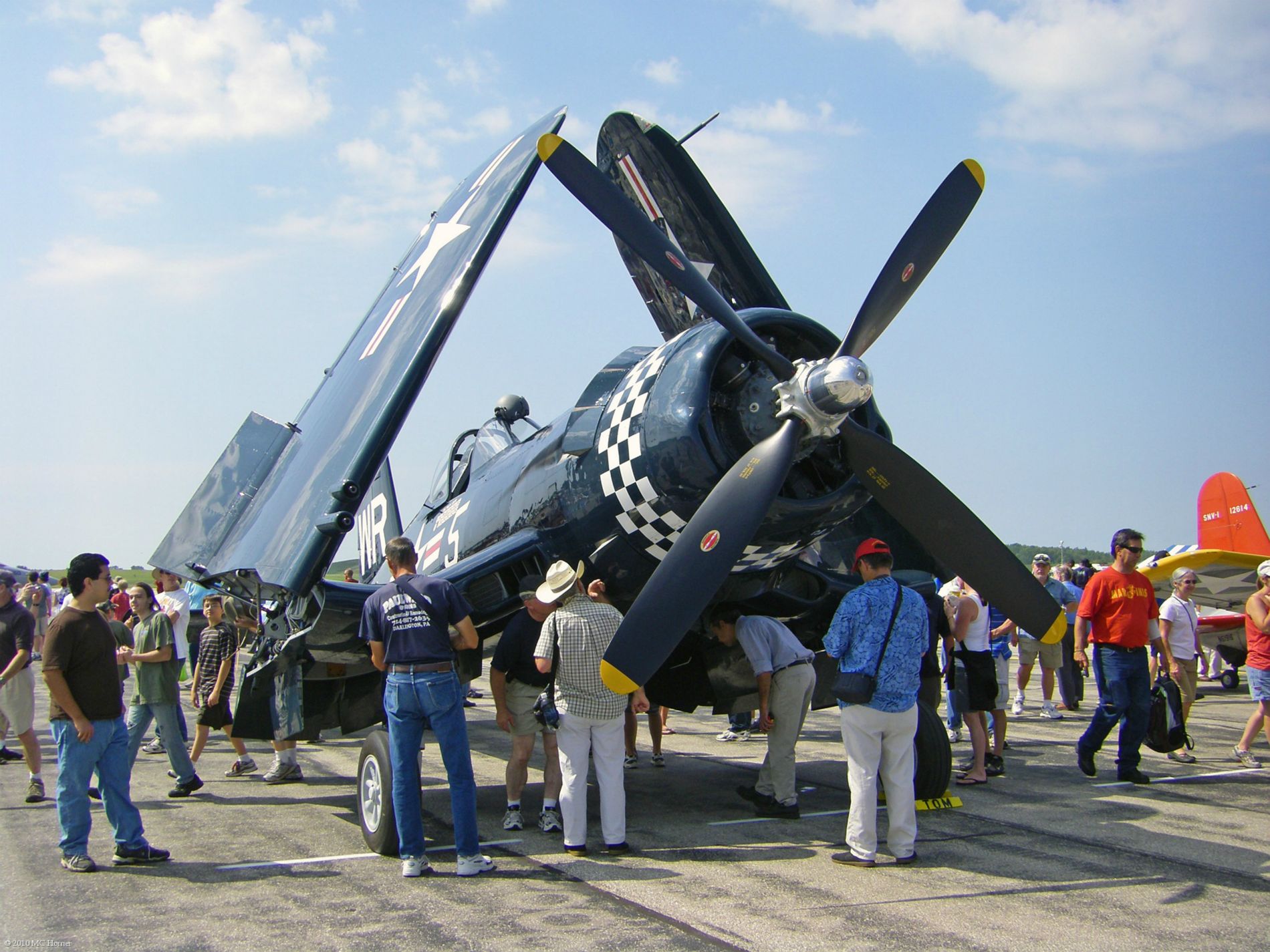 Back on the ground, a Voight Corsair gets close scrutiny.