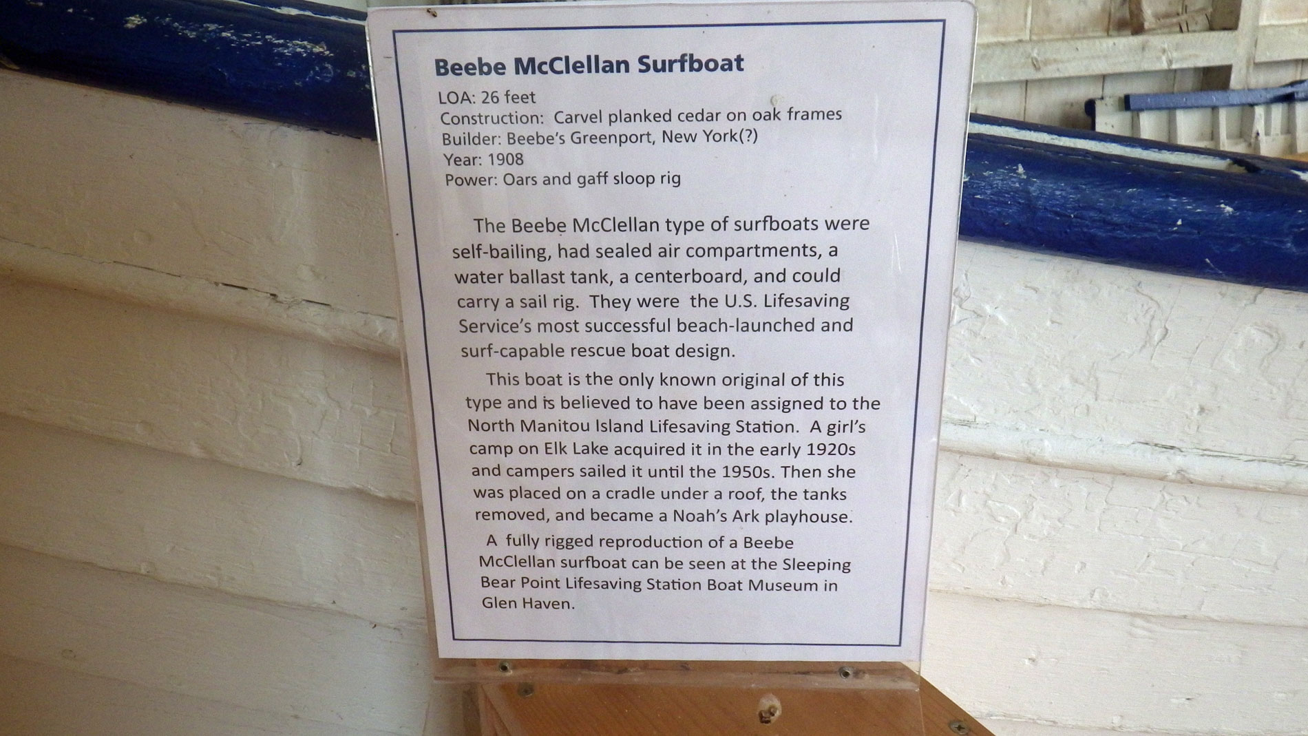 Boat detail placard.