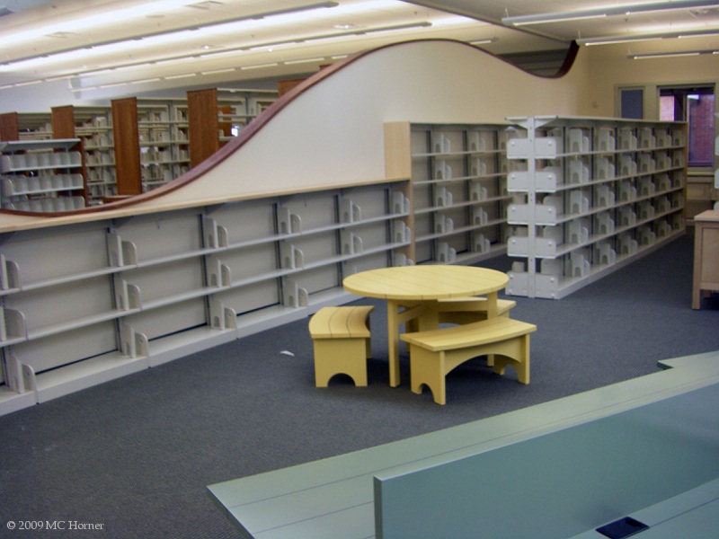 'Wavy wall'; some of the 'backyard' furniture in the children's area.