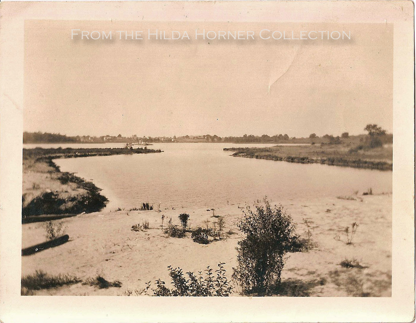 Commerce Lake, Michigan. 1931. Looking west at the island from Buss Drive.