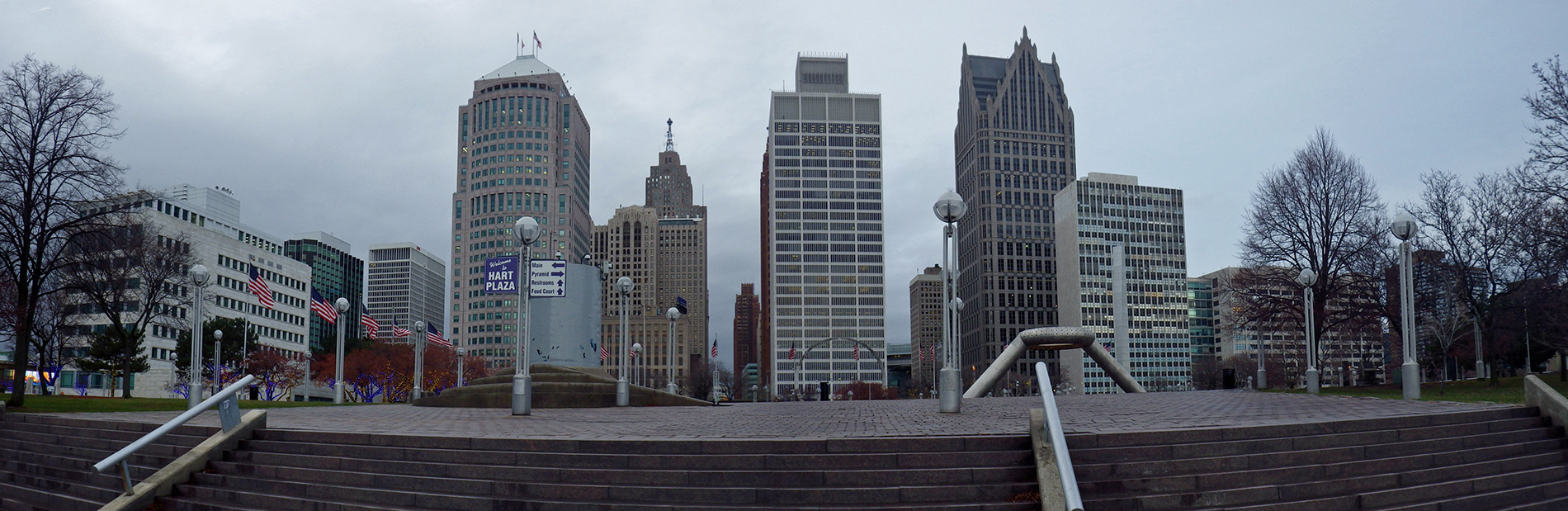 Hart Plaze panorama, downtown Detroit, MI