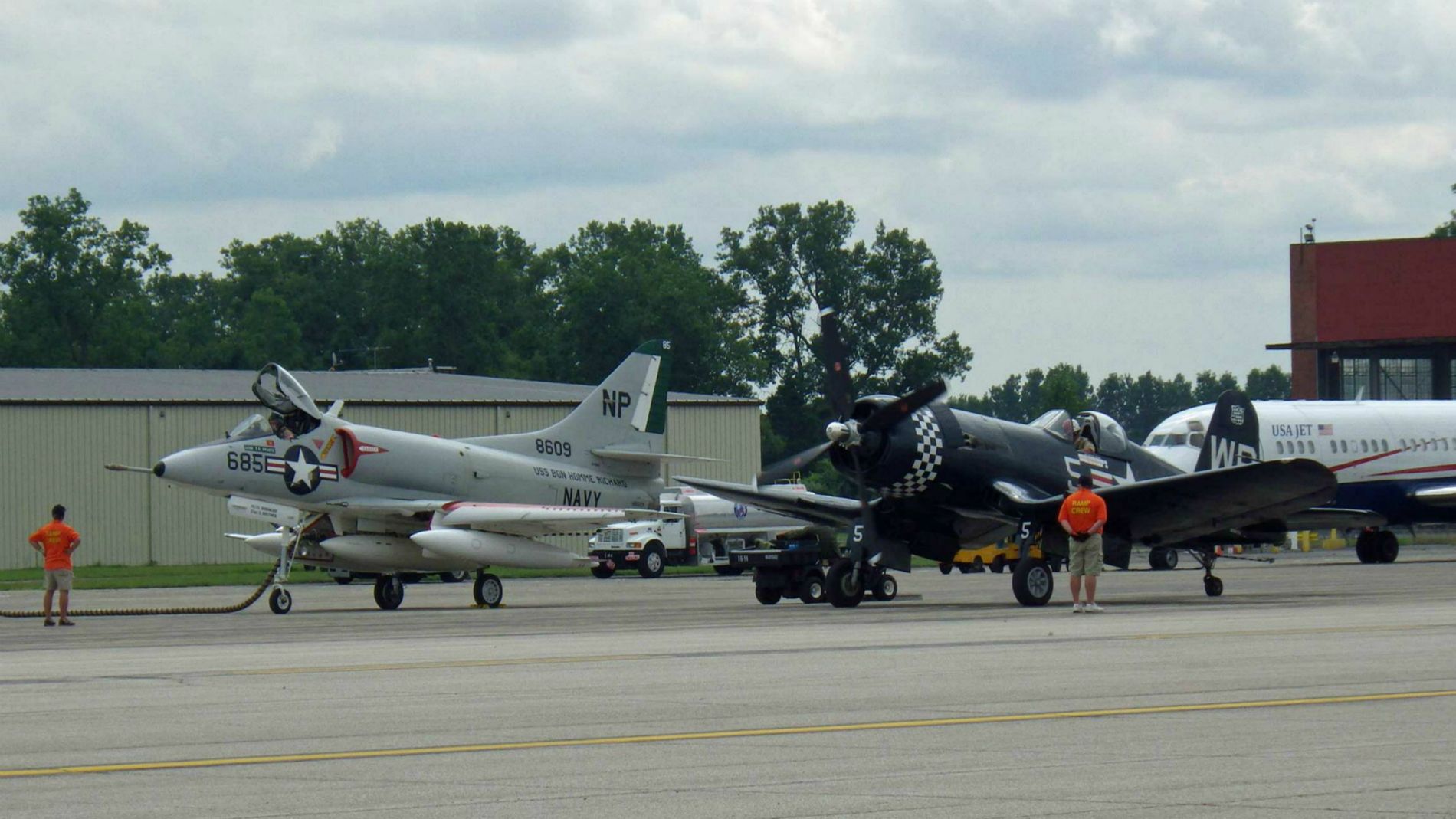 Prepping for the Heritage Flight, A-4B Skyhawk and Chance Vought F4U Corsair.