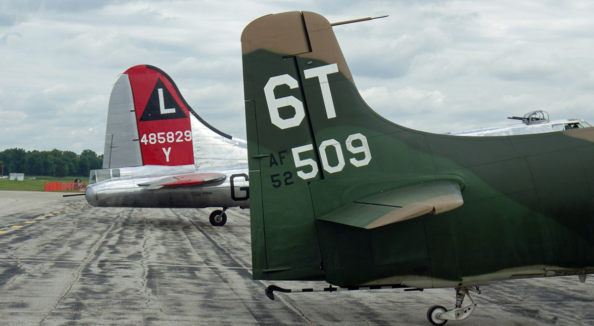 B-17 and Douglas AD-5W tails.