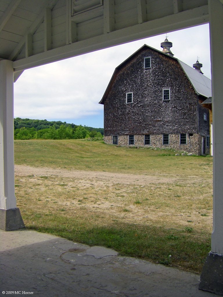 Framed view of the barn.